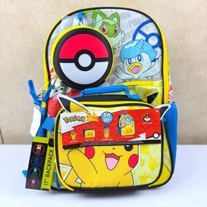 Pokémon Kids 5-Piece Backpack 17'' Water Resistant padded Laptop Lunch Bag NWT
